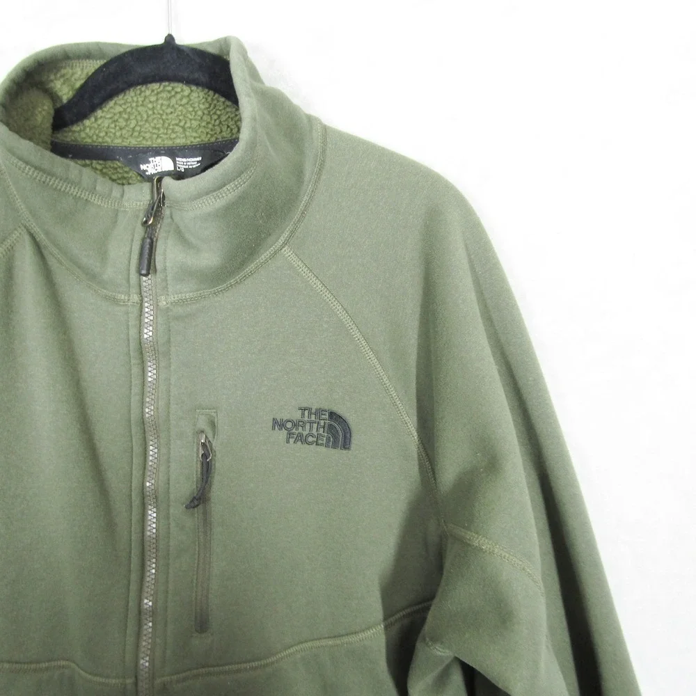 The North Face Full Zip Fleece Jacket Mens Large Olive Green Sherpa Lined